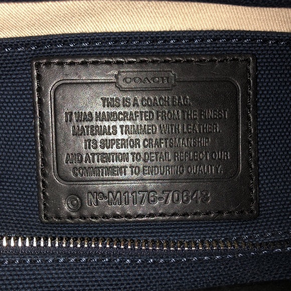 Coach large tote bag. Navy blue canvas black leather trim - Picture 2 of 8